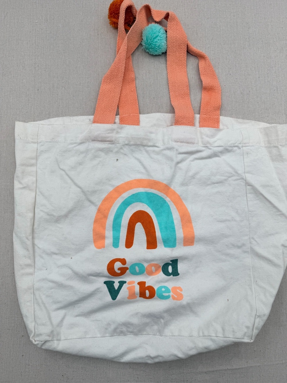 Good Vibes White Canvas Tote with Peach Straps